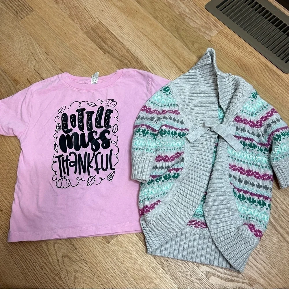 Little Miss Thankful T-shirt 4T OshKosh B’gosh Gray Sweater Girls Toddler